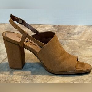 Stylish Block Heel Tan Suede Sandals
